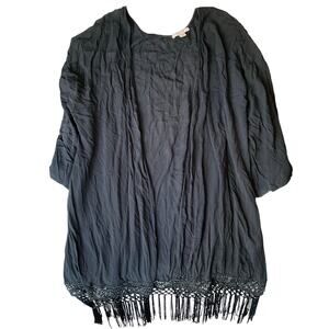 Adam Levine Women Cardigan size L Open Front Long Sleeve Rayon Boho Tassel Black